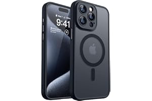 CANSHN iPhone 15 Pro 用 ケース Magsafe対応 カメラ周辺保護 ワイヤレス充電 耐衝撃 傷つき防止 半透明マット ブラック | あいふおん 15 Pro 用 ケース,耐衝撃,エアガードコーナー,傷つき防止,指紋防止,リング