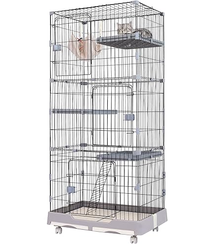 Amazon.co.jp: タンスのゲン 猫ケージ 木製 2段 高さ126cm ロック式