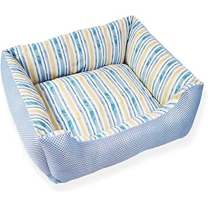 Peto-Raifu ペットベッド ペットソファー ペットクッション マット 小型 犬 猫 小動物 スクエア型 洗える 冷感 ひんやり メッシュ 通気性いい ふわふわ 夏秋用 暑さ対策 ペット用品 ストライプ 40x35x13cm