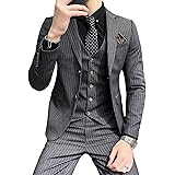 [Wenergy] スリーピーススーツ メンズ スーツセットアップ ストライプ柄 スリムスーツ ビジネス カジュアル 入学式 卒業式 結婚式 二次会 パーティー