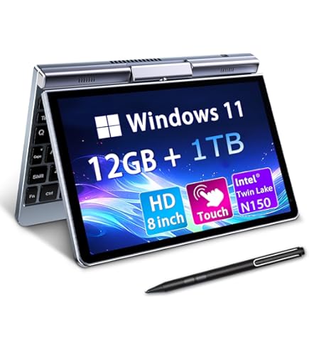 KOOSMILE 8 Zoll Mini Laptop 2-in-1 - Intel N150, 12GB RAM, 1TB SSD, Windows 11 Pro