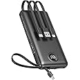 VEEKTOMX Power Bank 10000mAh, Portable Charger with Built-in Cables, USB C External Battery Pack with 5 Outputs and LED Displ