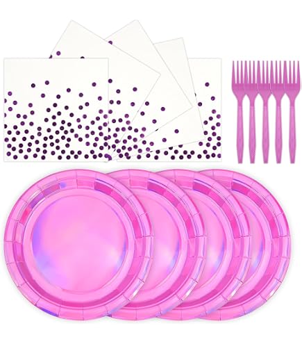 HOMQYTE Disco Ball Paper Plates – 25-Pack, 7 Inch, Pink Disposable Dinnerware For 70s Themed Parties, Weddings, Birthdays & More
