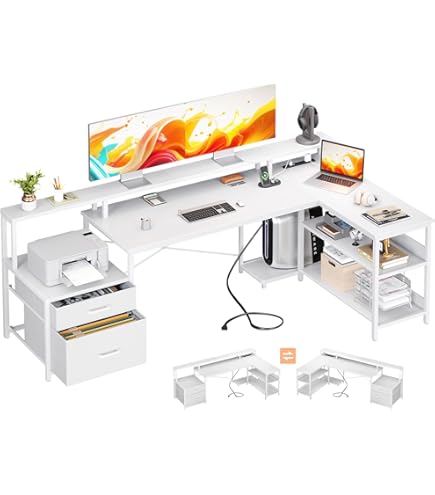 AODK ゲーミングデスク 引き出し2杯 パソコンデスク コンセント付き l字デ Amazon | AODK ゲーミングデスク 引き出し2杯 パソコンデスク