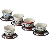 西海陶器 波佐見焼 湯呑 煎茶碗 染錦いろどり 茶托 コースター 付 200 ml 5個 セット 13041