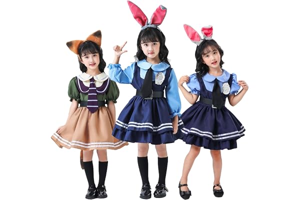 [MEYOIJK] ハロウィン コスプレ ポリス 子供用 女の子 可愛い ウサギ警察 キツネ詐欺師 親子ペアルック コスプレ衣装 キッズ ワンピース アニメ 動物大都会cosplay 5点セット 長袖 半袖 警察官 婦人警官 仮装 イベント パーティー 学園祭