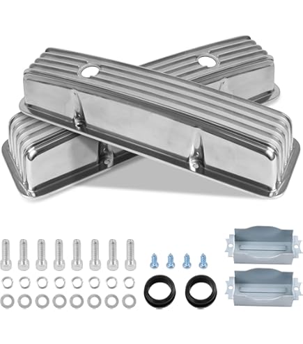 SHLPDFM Tall Aluminum Valve Covers For Small Block Chevy SBC Engines 283-400 (1958-86) - Clear Coated With Breather Holes
