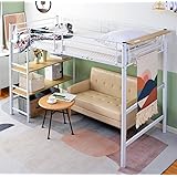 Kennkari ロフトベッド シングル パイプベッド デスク付き 北欧風 コンセント付き 収納 耐震 ベッド パイプ 金属 はしご (タイプ B ホワイト)