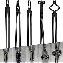 V-SEK Blacksmith Tongs Knife Making Tongs Set V-Bit Blade Tongs, Flat Tongs, Blade Tongs, Wolf Jaw Tongs, Assembled Blacksmithing Bladesmith Steel Forge Tongs (4PCS