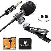 PowerDeWise Wired Lavalier Microphone - Lapel Mic 3.5mm Jack - Noise Canceling DSLR Lav Mic for Digital Camera Smartphone wit
