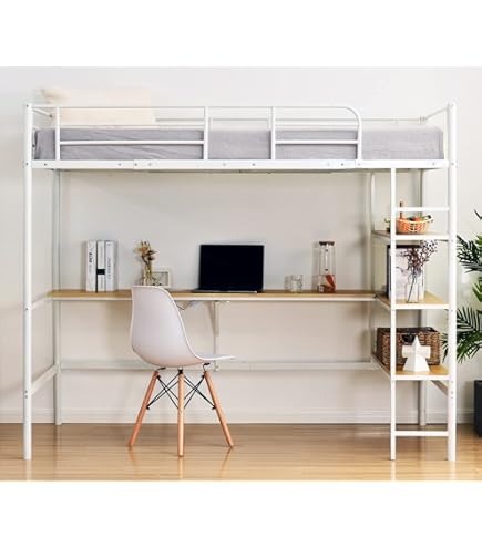 Amazon｜ロフトベッド シングル デスク付き 収納棚3段 コンセント2口