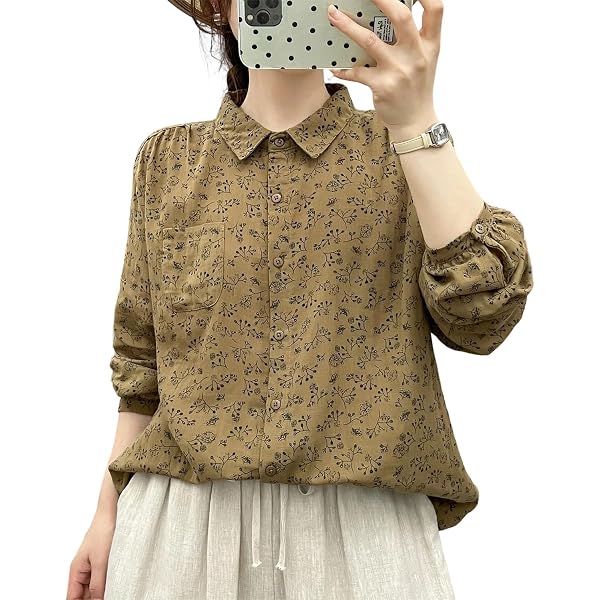 Amazon | [かぐれ] 小花刺繍フレアブラウス YELLOW FREE | シャツ 