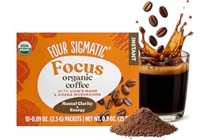 Four Sigmatic Organic Mushroom Coffee | Arabica Instant Coffee Singles with Lion's Mane, Chaga and Rhodiola | Mushroom Coffee