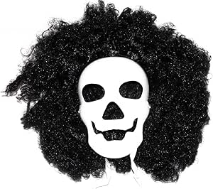 Amazon One Piece ワンピース ブルックの仮面とウィッグ コスプレ衣装 お面 骸骨 ガイコツ がいこつ アフロ ハロウィン コスプレ 仮装 通販