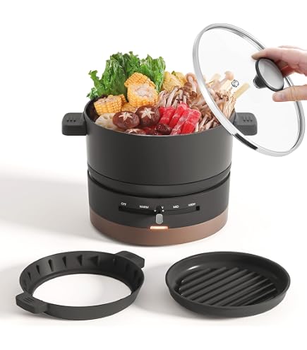 Amazon.co.jp: HAGOOGI ホットプレート 電気鍋 2枚タイプ 600W 1.0L 