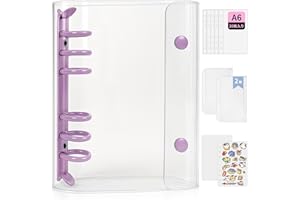 GOKEI A6サイズ 透明バインダー シール手帳 ミニ 【バインダー×1個 リフィル×20枚 チャック付きポケット×2枚 下敷き×2枚】プリ帳 カードスリーブ はがせる ポケットサイズ 女の子 パープル