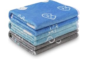 1 Pack 3 Blankets Super Soft Fluffy Premium Cute Cat Pattern Pet Blanket Flannel Throw for Dog Puppy Kitten Blue/Cyan/Grey Small(23x16 inch)
