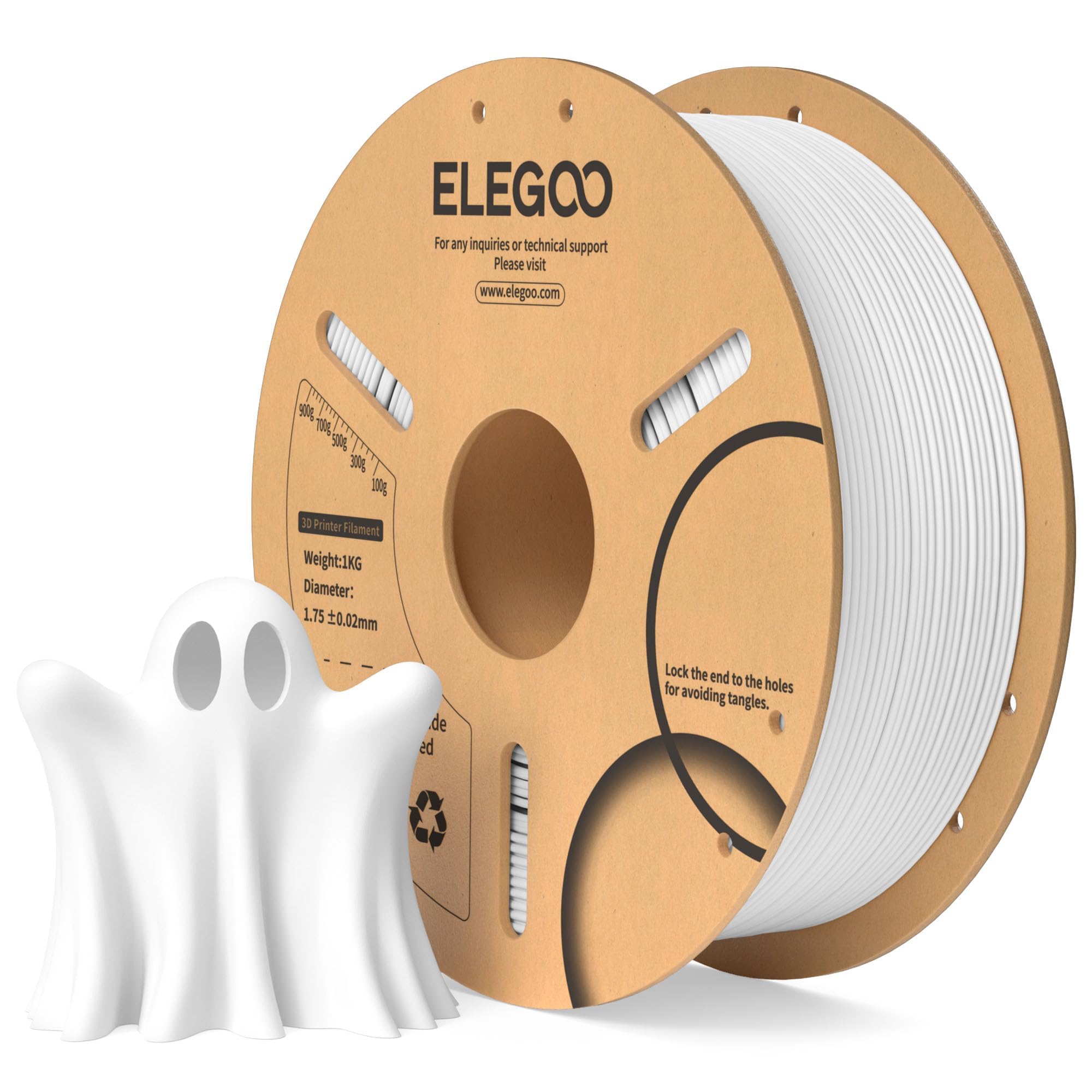 ELEGOO PLA フィラメント 1.75mm ±0.02mm 1KG 高精度 低反り 低絡み ホワイト | 滑らかで精細な仕上がり、高い印刷性、高い互換性、初心者にも最適、鮮やかで豊富なカラー、植物由来・生分解性;300mm/s印刷速度対応、19