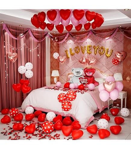 Anniversary Party Decorations Kit - Happy Anniversary Balloons, Garland & Rose Petals