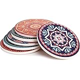 Lifver 6ピースセラミックドリンクコースター、吸収石コースターセット、マンダラスタイル