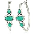 Lucky Brand Silver-Tone Turquoise 1" Hoops Earrings, One Size, Silver and Green, One Size, Silver Turquoise