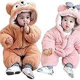 [COSSA] クリスマス キッズコスチューム ベビー服着ぐるみ キッズ用 赤ちゃん 着ぐるみ クマ 子供服 カバーオール 厚手防寒着ロンパース ベビー服 もこもこ 動物 男の子 女の子 可愛い 新生児 出産祝い 写真撮り ハロウィン 仮装 コスプレ