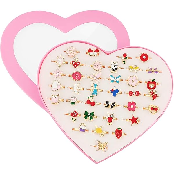 Anelli Gioco Per Bambine PinkSheep | 30 Pezzi Regolabili | Gemme Acriliche | Set Regalo In Scatola - Foto 7