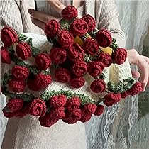 ハンドメイド　ブランケット　バラモチーフ　赤い薔薇 Amazon｜31.5/43.3インチのブーケブランケット、完成品かぎ針