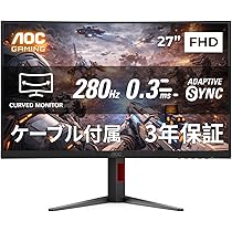 Amazon.co.jp: AOC 湾曲ゲーミングモニター 27インチ, フルHD@280Hz