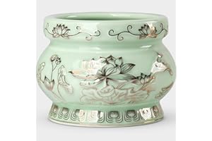 Qinlang Small Green Ceramic Buddhist Incense Burner Bowl, Buddha Incense Holder for Stick - 4 Inches