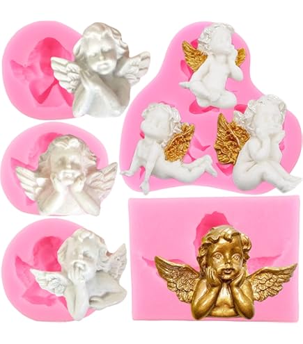Sijiangmold Angel Wings Siliconen Mal Angel Baby Fondant Mallen Angel Cherubijn Schimmel Voor Baby Shower Cake Decoratie Cupcake Topper Chocolade Snoep Polymeer Klei Set Van 4
