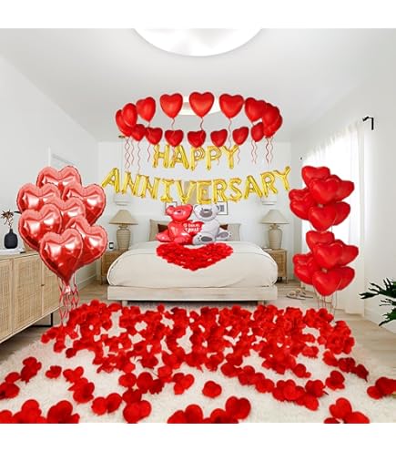 Buy Valentine's Day Balloon Decorations,heart Balloons With 1000PCS Rose Petals Love Heart Foil Balloon Decoration Love-bear For Engagement Online In India