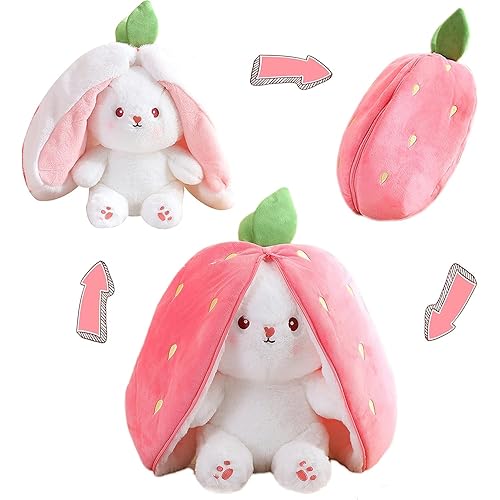 Kukelen Easter-Gift Bunny Stuffed Animal Rabbit Plushie Funny Hide and Seek Bunny Carrot Strawberry Plush Floppy Ear Rabbits 