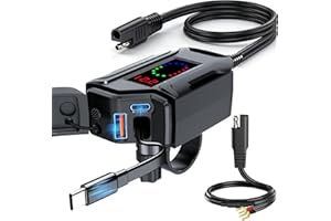 BlueFire バイク USB電源 3-in-1 オートバイ用USB電源 USB-A＆USB-C＆伸縮式Type-Cケーブル 急速充電対応 バイク用 USB 防水 LED電圧計搭載 12-24V QC3.0 ハンドルバー＆ミラーマウント（バイク・ATV用・三輪車） - 1