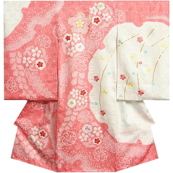 snow京友禅絞り染、刺繍美術、桶絞り工芸　新品正絹産着純古典四季花毬鈴文 Amazon.co.jp: お宮参り 着物 女の子 正絹女児初着 ピンク 白