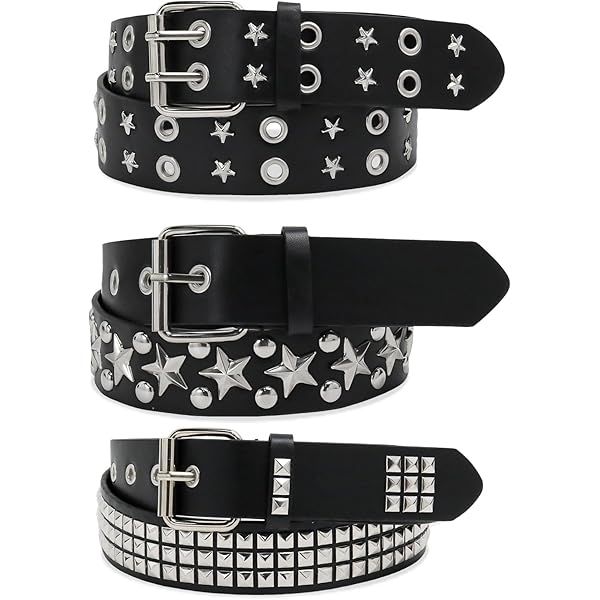 Olutacot 4 Piece Studded Rivet Double Grommet Belt Set  display picture 3