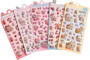 【5枚セット】3Dシール ぷくぷくシール 立体 ぷくぷくぷっくり かわいい Ninrikidy おしゃれ デコシール 女の子 貼り付け可能 手芸用品 携帯電話飾り用 手帳用 DIY用 日記帳用 手芸用品 貼り付け可能（Bセット）