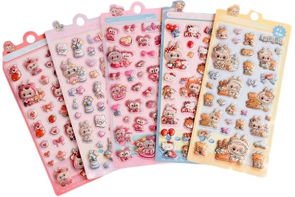 【5枚セット】3Dシール ぷくぷくシール 立体 ぷくぷくぷっくり かわいい Ninrikidy おしゃれ デコシール 女の子 貼り付け可能 手芸用品 携帯電話飾り用 手帳用 DIY用 日記帳用 手芸用品 貼り付け可能（Bセット）