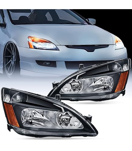 PENSUN Headlight Assembly Pair For 2003-2007 Honda Accord – Chrome Housing, Halogen, LH+RH