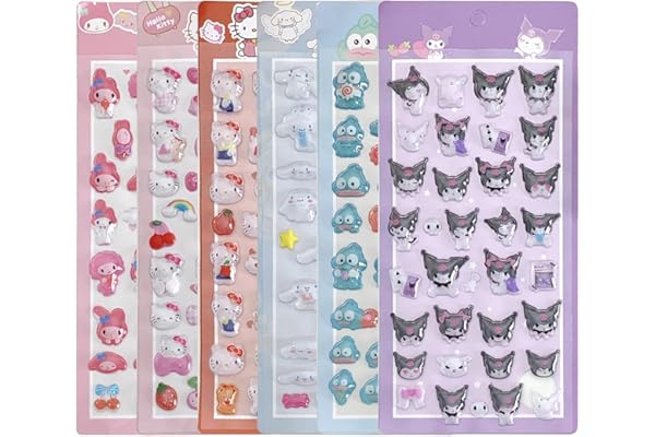 Sediven 3dシール 立体シール 6枚セット ぷくぷく ごほうび キラキラ 可愛い 女の子 携帯電話飾り用 手帳用 DIY用 日記帳用 手芸用品 貼り付け可能