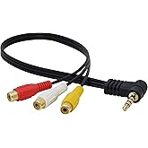 CERRXIAN 3.5mm 4極ミニプラグ(L型プラグ オス)からRCA(赤・白・黄)メスケーブル AVケーブル変換、AV入力変換ケーブル、ステレオオーディオビデオAVアダプターケーブル、HDTV、MP3、MP4用(18 IN/50CM-黒)