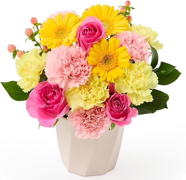 Bloomy, Can be displayed as is without a vase, Arrangement, Size M, Colorful Bouquet, Vase Not Required, Wooden Vase, Rose, Sunflower, Gift, Gift, Celebration, Household Celebration, Petite Gift, - 1
