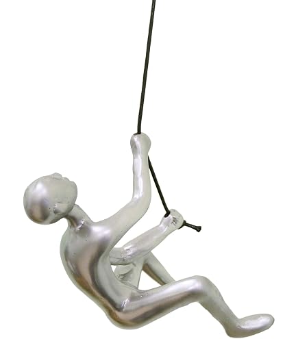 Sculpture Murale Art Résine Et Métal Grimpeur Bungee Jumping - Trio Hommes Escalade En Rappel - Ornement Suspendu Moderne Argent