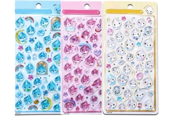 Winnges 3枚セット 3D 実心 しずく シール ちゃんぼんほんドロップシール しずく 非公式 3D 水滴 キャラクター ステッカー 手帳 デコ ギフト ちゃん 手帳 デコ ギフト可愛いデコレーション携帯電話飾り用 DIY用 手帳用 貼り付け可能 手芸用品大容量 スマホケース diy (SX15)