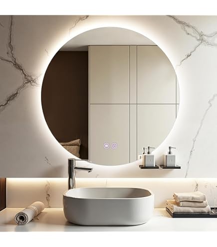 Amazon.co.jp: 洗面台 鏡 浴室 鏡 LED ミラー，60/70/80/90cm丸型 壁掛