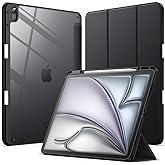 JETech iPad Air 13インチ M4/M3/M2 (2026/2025/2024)用 ケースカバー (ブラック) | 透明クリア背面・Pencilホルダー・薄型耐衝撃保護・三つ折りスタンド・オートウェイク/スリープ