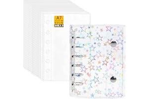 SONGSONG シール帳 透明 女の子 6穴クリアバインダ はがせる シール手帳 クリアバインダー 小物整理 推し活グッズ （ホログラム星柄入り,A7バインダー × 厚手PPフィルム(20枚入り),14.5*11CM）