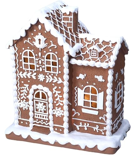 Braxio Gingerbread House Christmas Decor - LED Light, Resin, 6.5x5.5x13.5 Inch, Indoor Winter Decor