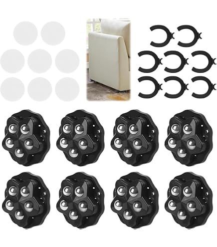 4-Pack Furniture Movers Sliders – Heavy-Duty 360° Swivel Rollers For Appliances, Small Sticky Pulley For Chairs & Boxes (2 Balls Each)
