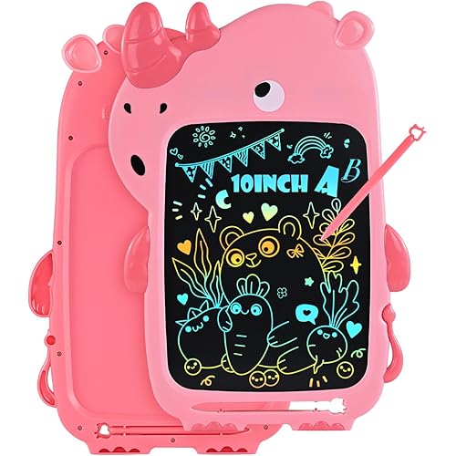 EooCoo LCD Writing Tablet, 10 Inch Colorful Toddler Doodle Board Drawing Tablet, Erasable Reusable Rhino Doodle Toys, Fidget 